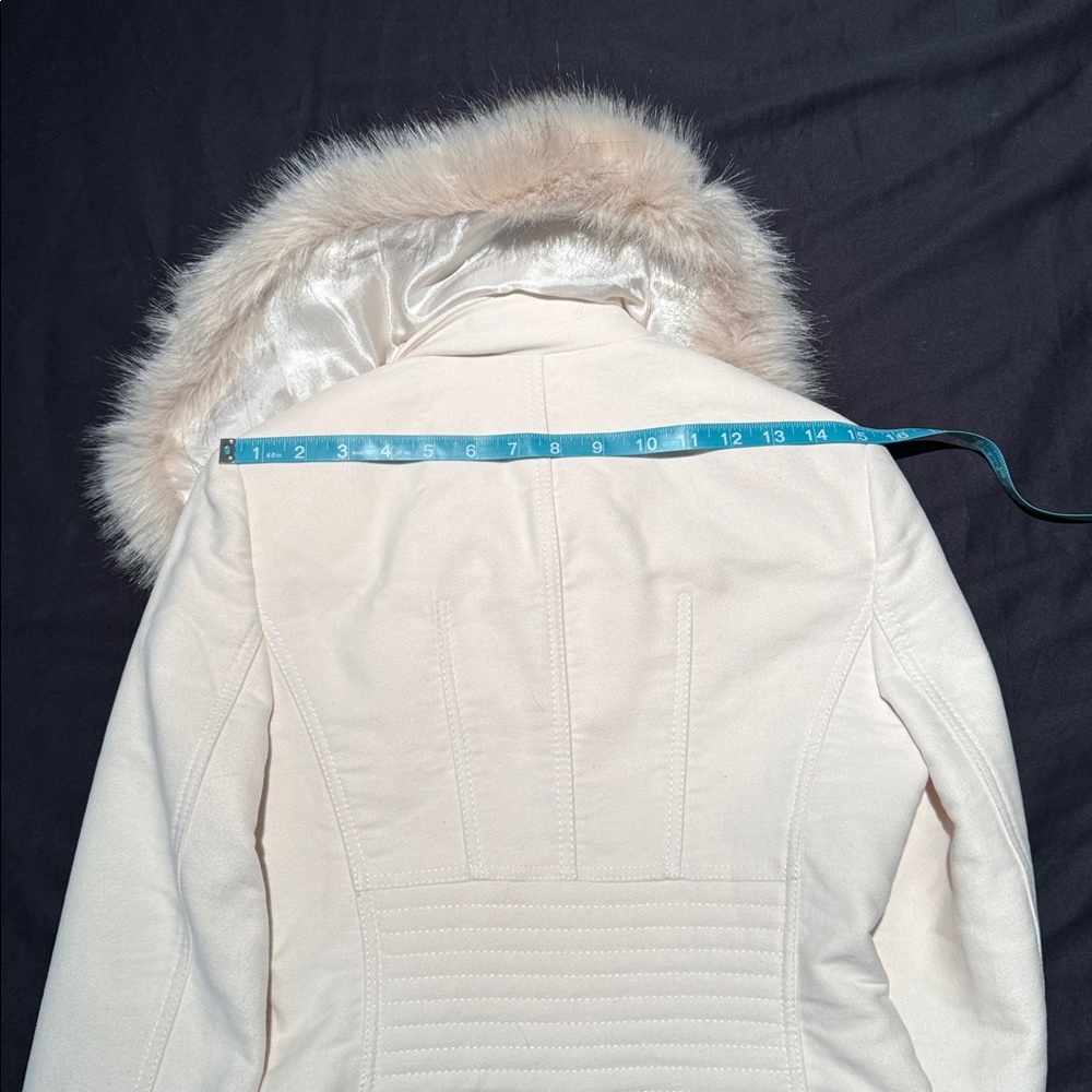 Karen Millen sz4 preowned no smoke home Cream Jacket w removable Faux Fur Collar - Picture 16 of 16